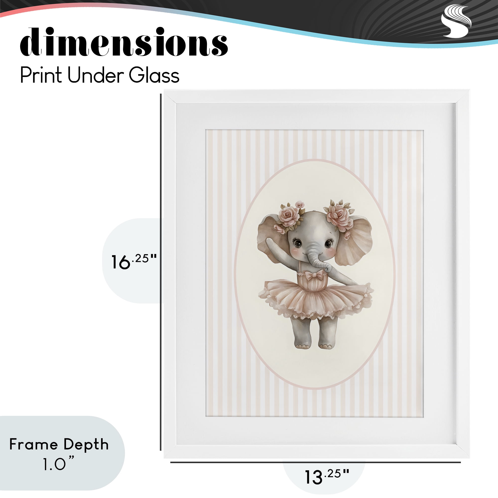 Stupell Industries Nursery Ballerina Elephant Striped White Framed Print Under Glass, design by LSR Design Studio