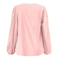 thumbnail image 4 of AJHSAKLt Blouses for Women Dressy Casual Women's Blouse Ruffle Folds V Neck Tops Chiffon Shirt Loose Long Sleeve Shirts for Women Pink, 4 of 4