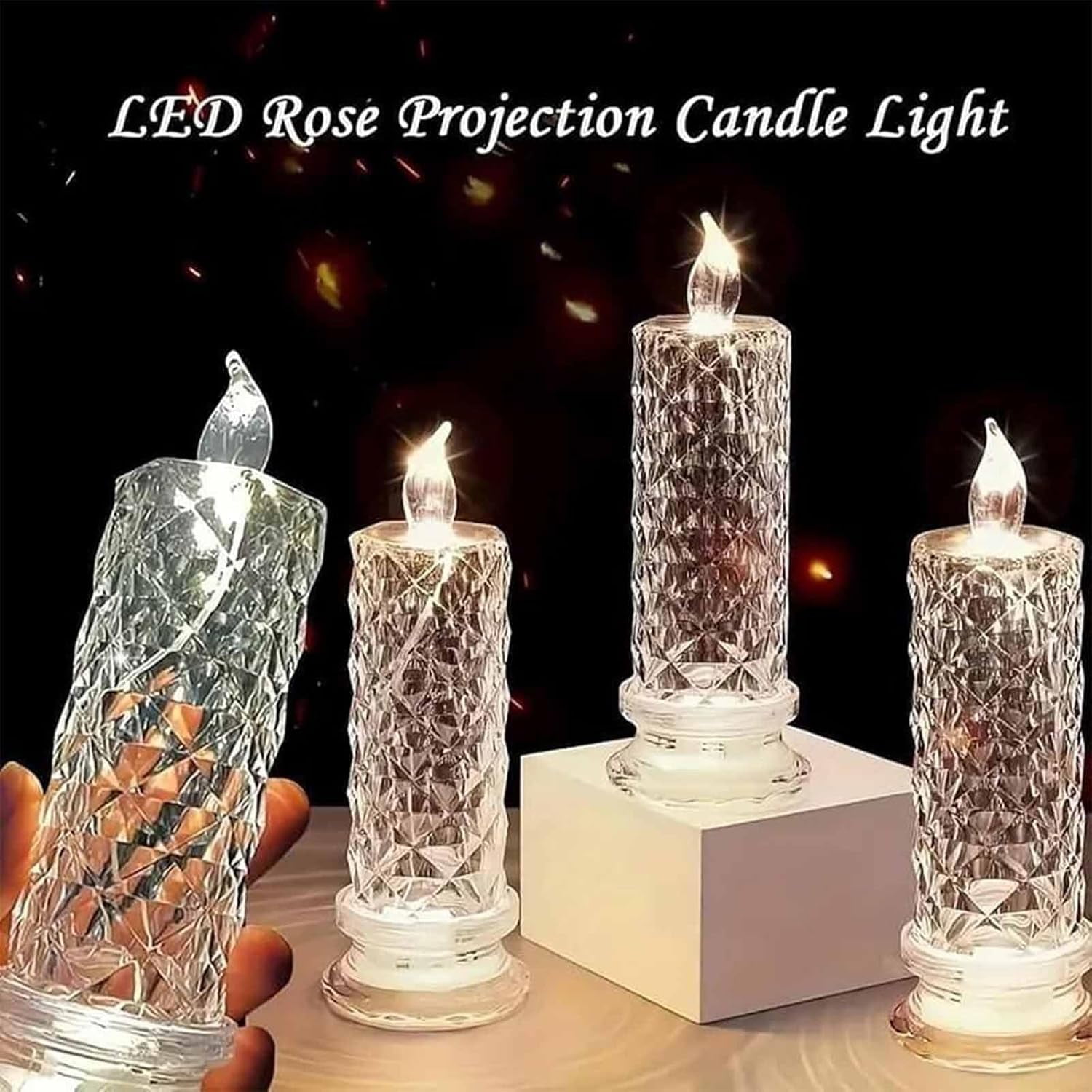 Led Crystal Candle Lights, 2/4/6pcs New Christmas Tree Led Candles, Rose Shadow Led Flameless Candles,Safe Flameless Design, Long Lasting for Valentines Christmas Decorations Home Decor