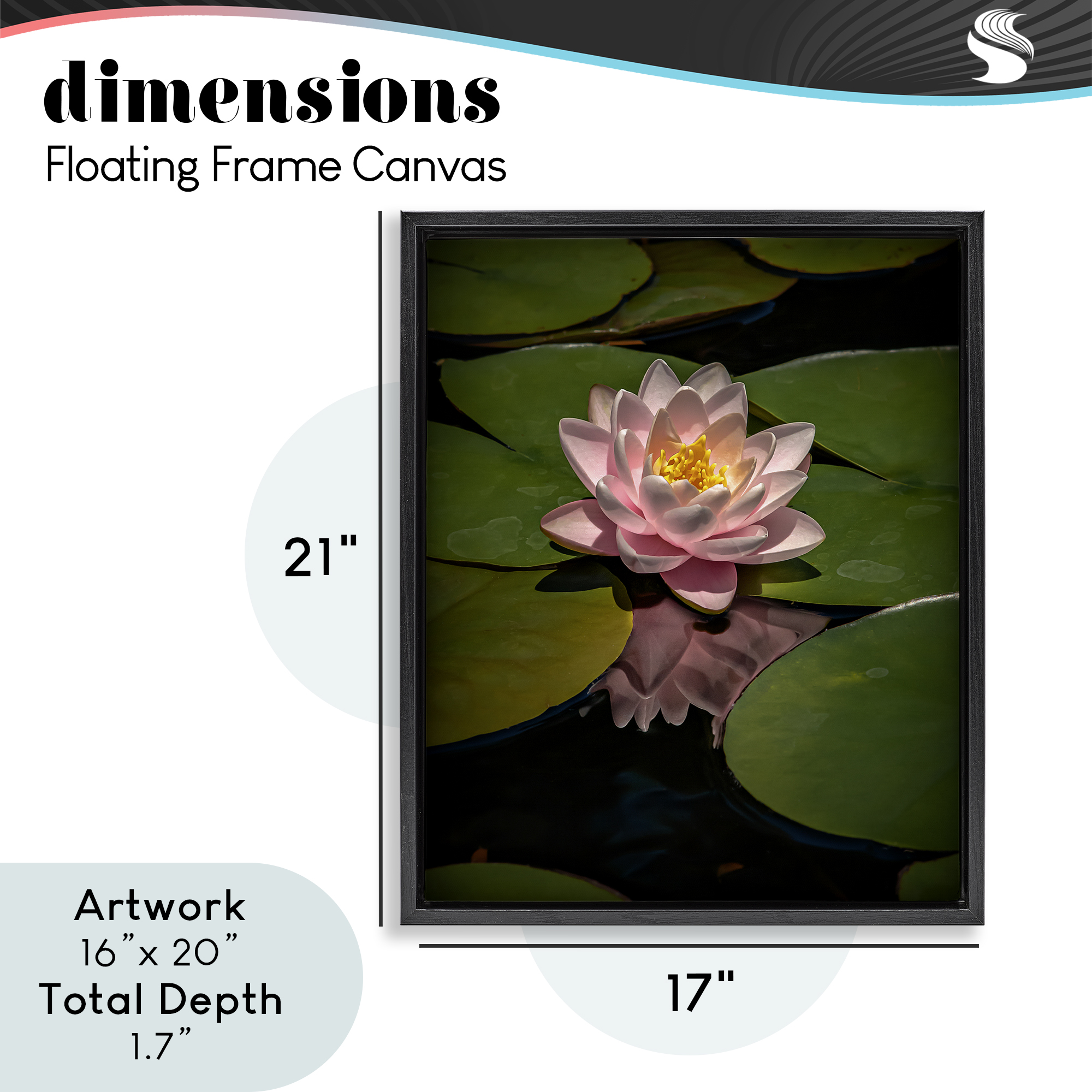 Pink Lotus Among Lily Pads Black Framed Floater Canvas Wall Art, design by Phillip Flowers