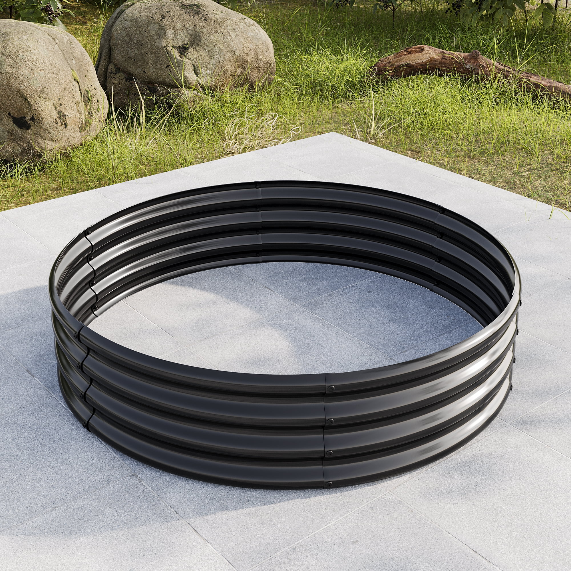 Galvanized Metal Planter Box, 2PCS 47.24"x11.4" Tall Round Outdoor Raised Garden Bed, Black Backyard Patio Planter Raised Beds for Flower, Herbs, Fruits
