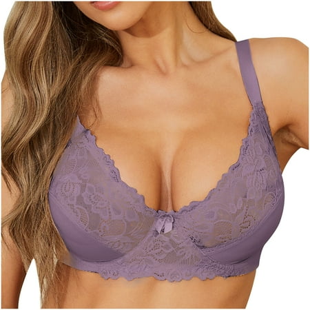 Lace Bralette for Women Sexy V Neck Bustier Corset Tops Adjustable Strap Bras without Underwire Everyday Underwear Lace Lingerie Bra Brassieres Para Mujer Purple 85