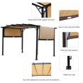 thumbnail image 4 of 12' x 9' Outdoor Pergola with Retractable Canopy Shades, Steel Frame Pergola Shelter with Canopy Cover, Metal Grape Trellis Gazebo with Adjustable Roof for Deck Patio Garden Yard, Black + Beige, 4 of 9