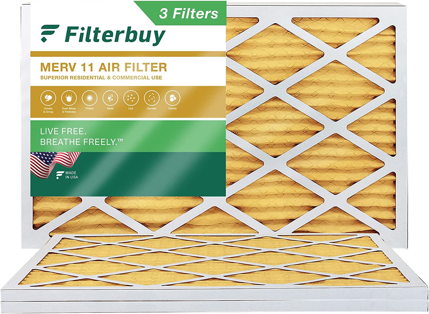 16x22x1 Air Filter MERV 8 Pleated by Glasfloss Pack of 3 AC/Furnace Filters 