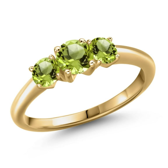 Gem Stone King 18K Yellow Gold Plated Silver Green Peridot Engagement Ring for Women | 1.15 Cttw | Round 5MM | Gemstone August Birthstone | Size 6
