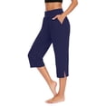 thumbnail image 2 of Capri Pants for Women Spring Summer Elastic Waist Straight Leg Side Slit Hem Workout Yoga Pants with Pockets, 2 of 7