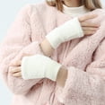 thumbnail image 4 of dianhelloya 1 Pair Women Winter Touch Screen Warm Gloves Half Finger Thickened Plush Outdoor Warm Stretchy Furry Mittens Dark Blue, 4 of 8