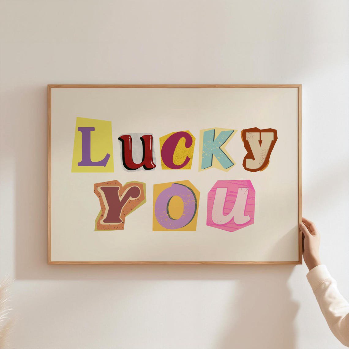 Lucky You Ransom Letter Style Wall Art Trendy Aesthetic Retro Typography Poster Y2K Home Dorm Decor Unframed Paper Print