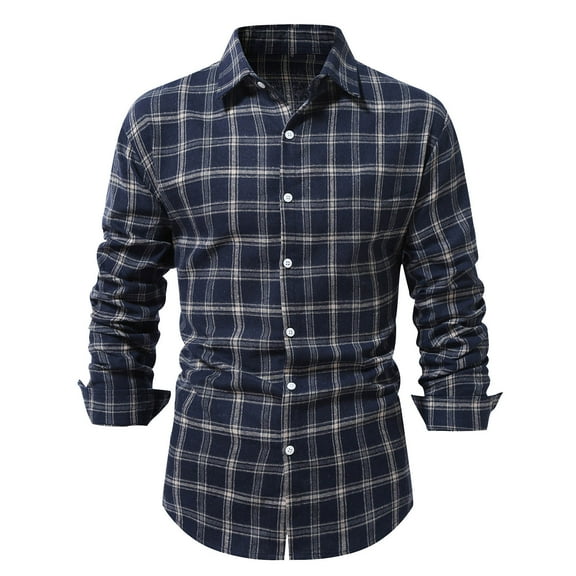 CYiJun Mens Plaid Flannel Shirts Long Sleeve Casual Button Down with Pockets Outfit for Camp Hanging Out or Work,Navy S
