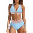 thumbnail image 2 of Women 2 Piece Swimsuits High Waisted Bikini Sets Bikini Sets Color Block Two Piece Drawstring Sexy Bathing Suit XL, 2 of 5