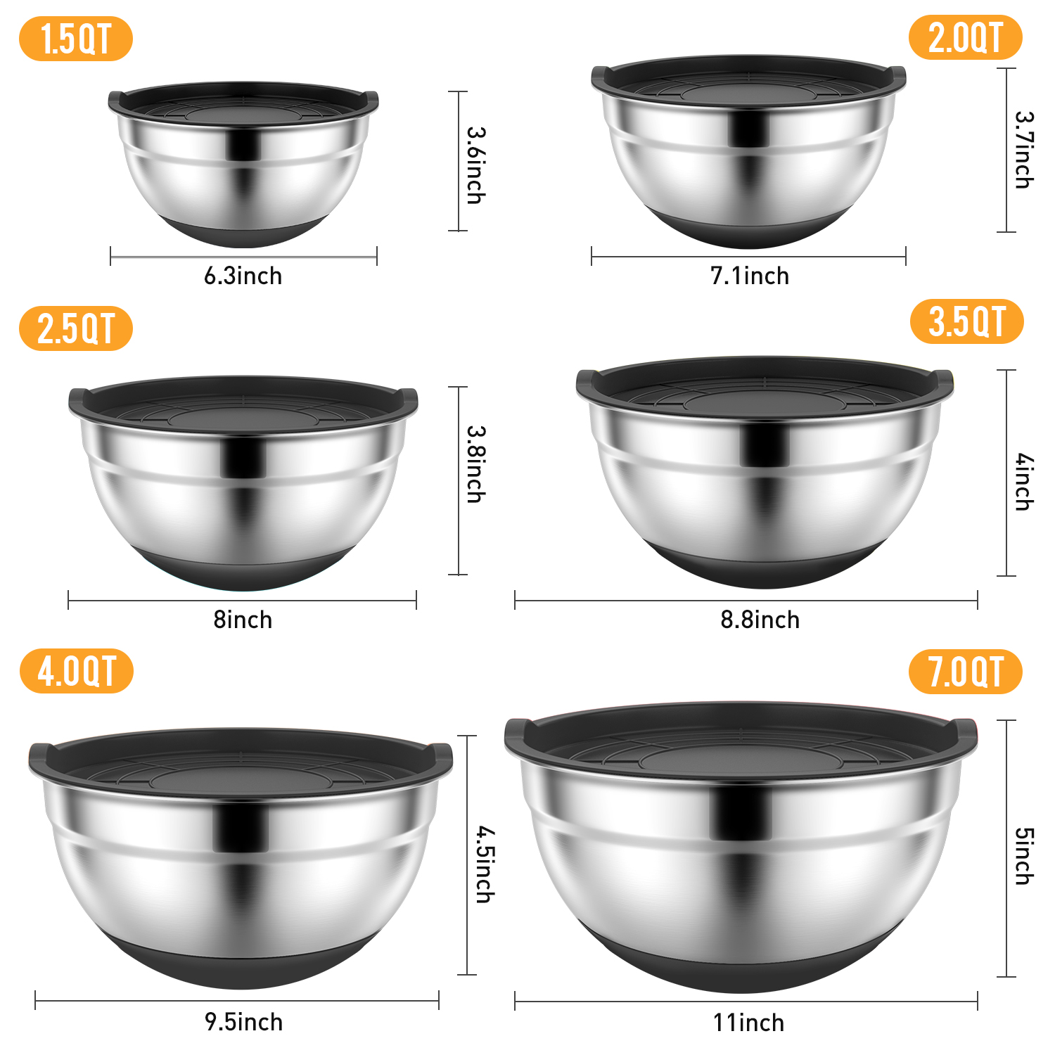 TINANA 6-Piece Stainless Steel Mixing Bowls with Lids photo 4