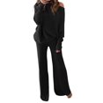 thumbnail image 2 of Womens 2 Piece Outfits Fall Lounge Set Oversized Chunky Knit Sweater Top Wide Leg Pants Loungewear Clothes Black S, 2 of 7