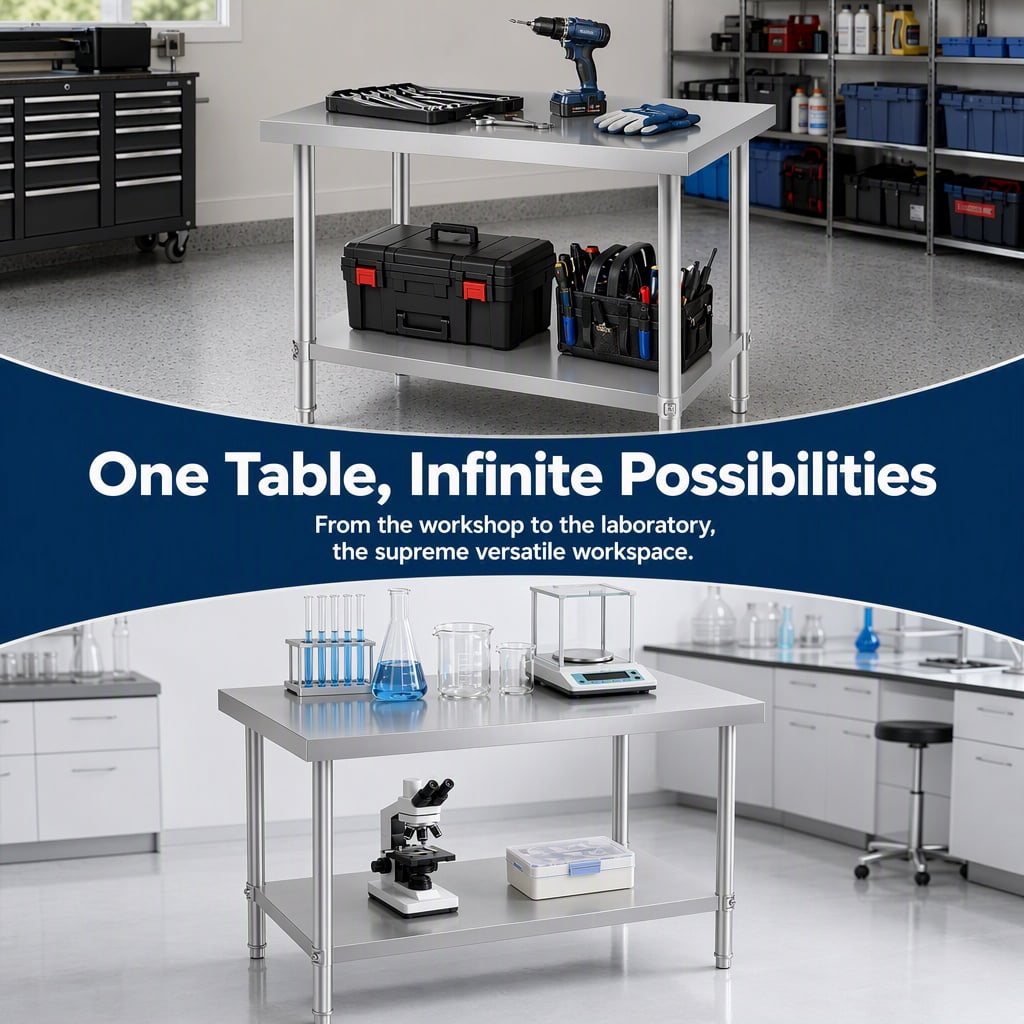 GARITIN 48 x 24 Inch Commercial Work Table, Stainless Steel Kitchen Prep Table with Under Shelf for Restaurant & Home, Silver