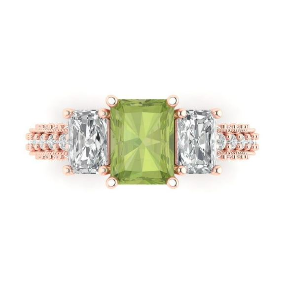 Three-Stone Engagement Ring for Women - 3.61ct Natural Peridot in 18K Rose Gold Promise Ring