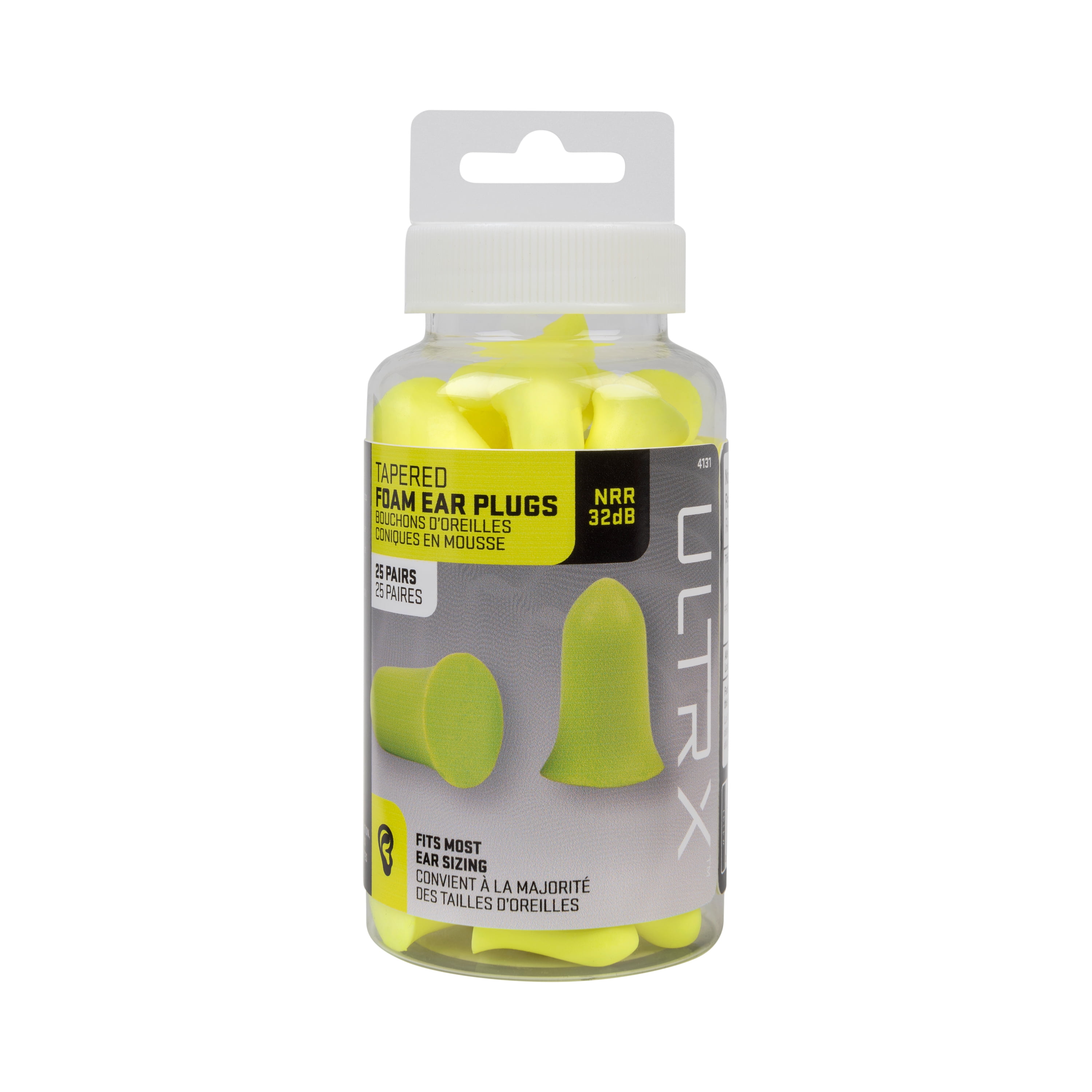 ULTRX™ Tapered Foam Ear Plugs, 25 Pairs Value Pack, Lime, Adult, Unisex, Model 4131, NRR 32 Db