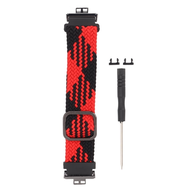 Correa de nailon ajustable para Huawei Watch Fit, correa elástica de punto (rojo y negro)