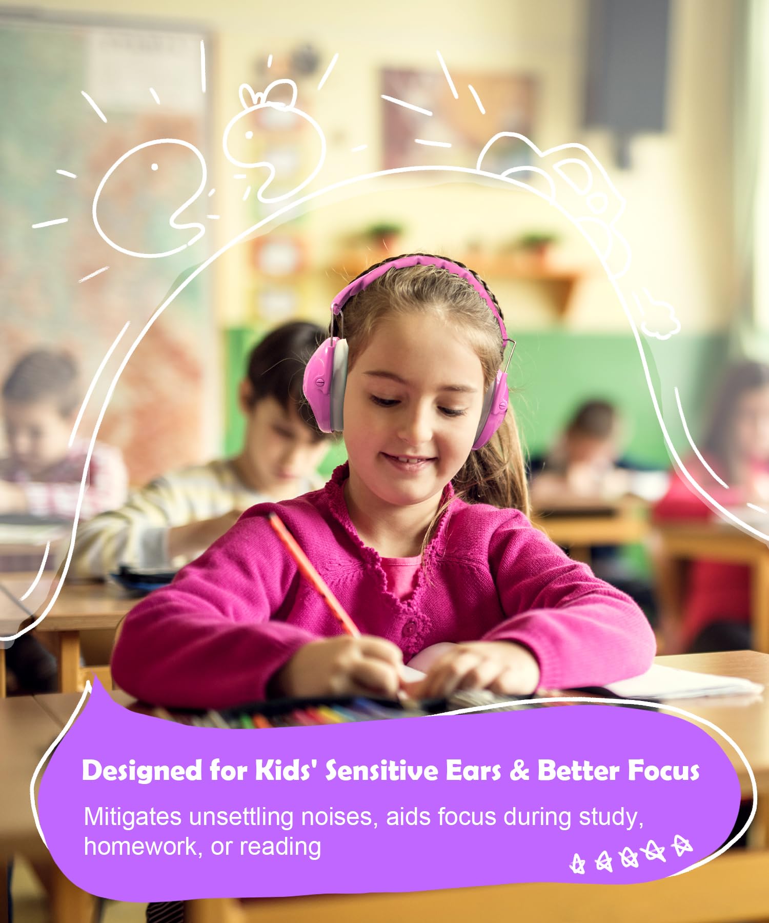 PROHEAR 032 Kids Noise Cancelling Headphones, Princess Pink photo 2