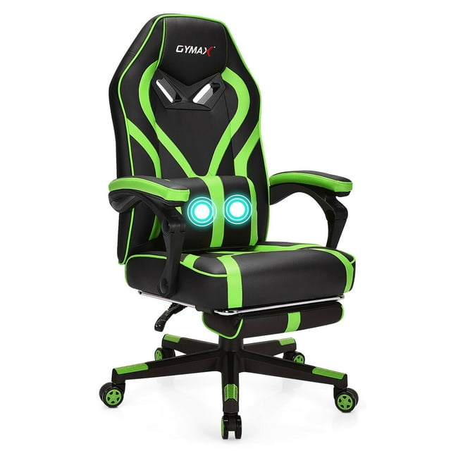 Gymax Chaise de Massage Gaming Fauteuil Inclinable de Course Chaise de Bureau avec Repose-Pieds Vert