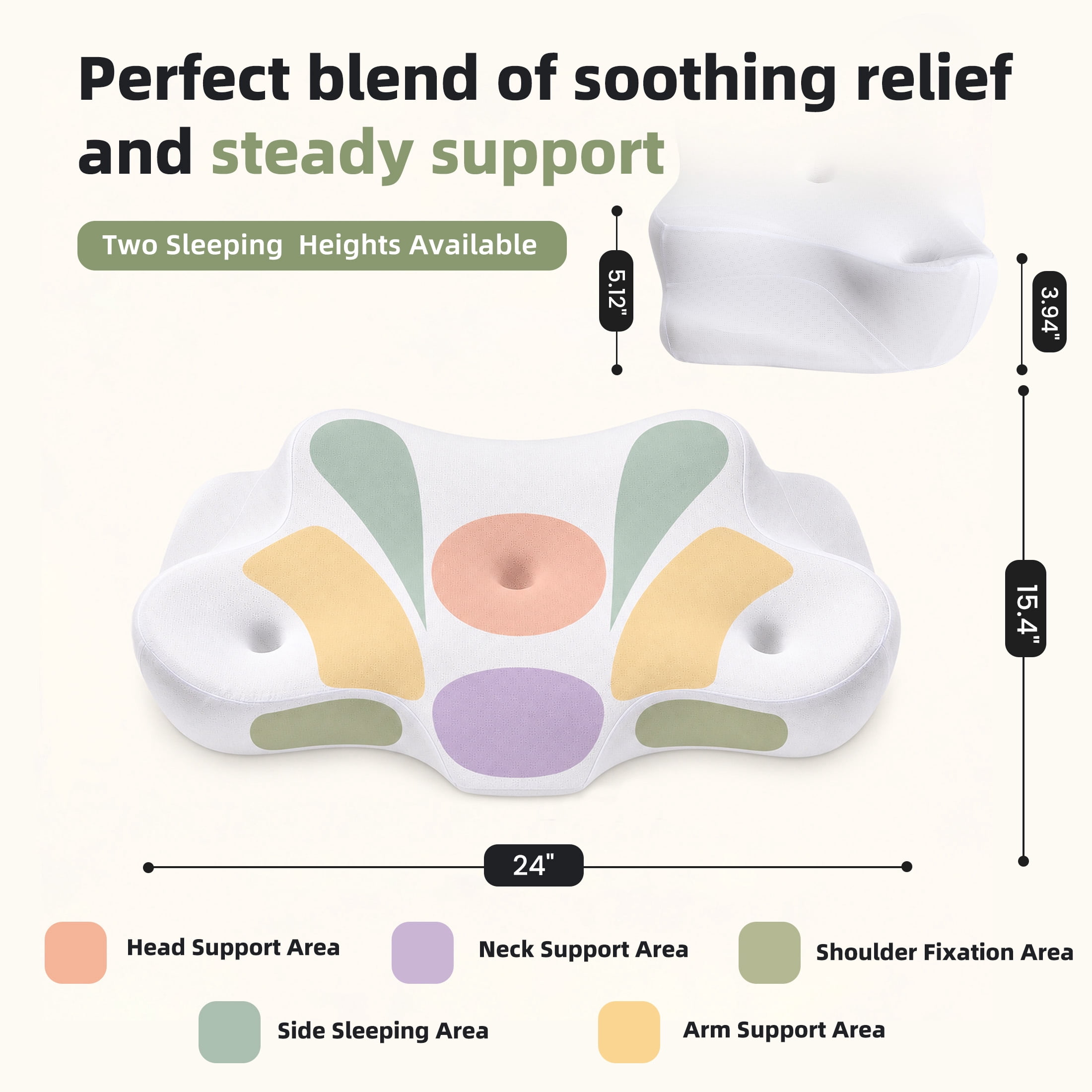 EDX 24 x 16 inch Cervical Ergonomic Pillow - Memory Foam Neck Pain Relief for Side/Back/Stomach Sleepers,White