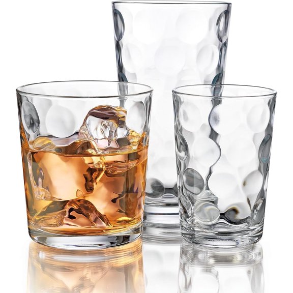 12-pc Galaxy Glassware - Drinking Glasses, Mixed Drinkware Set. Highball 17 oz. Rock 13 oz. Juice 7 oz. Glass Tumblers