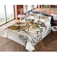 thumbnail image 4 of Ambesonne Ombre Fitted & Top Sheet Set with Shams, Monarch Vintage Damask, Pale Brown Sky Blue, 4 of 5