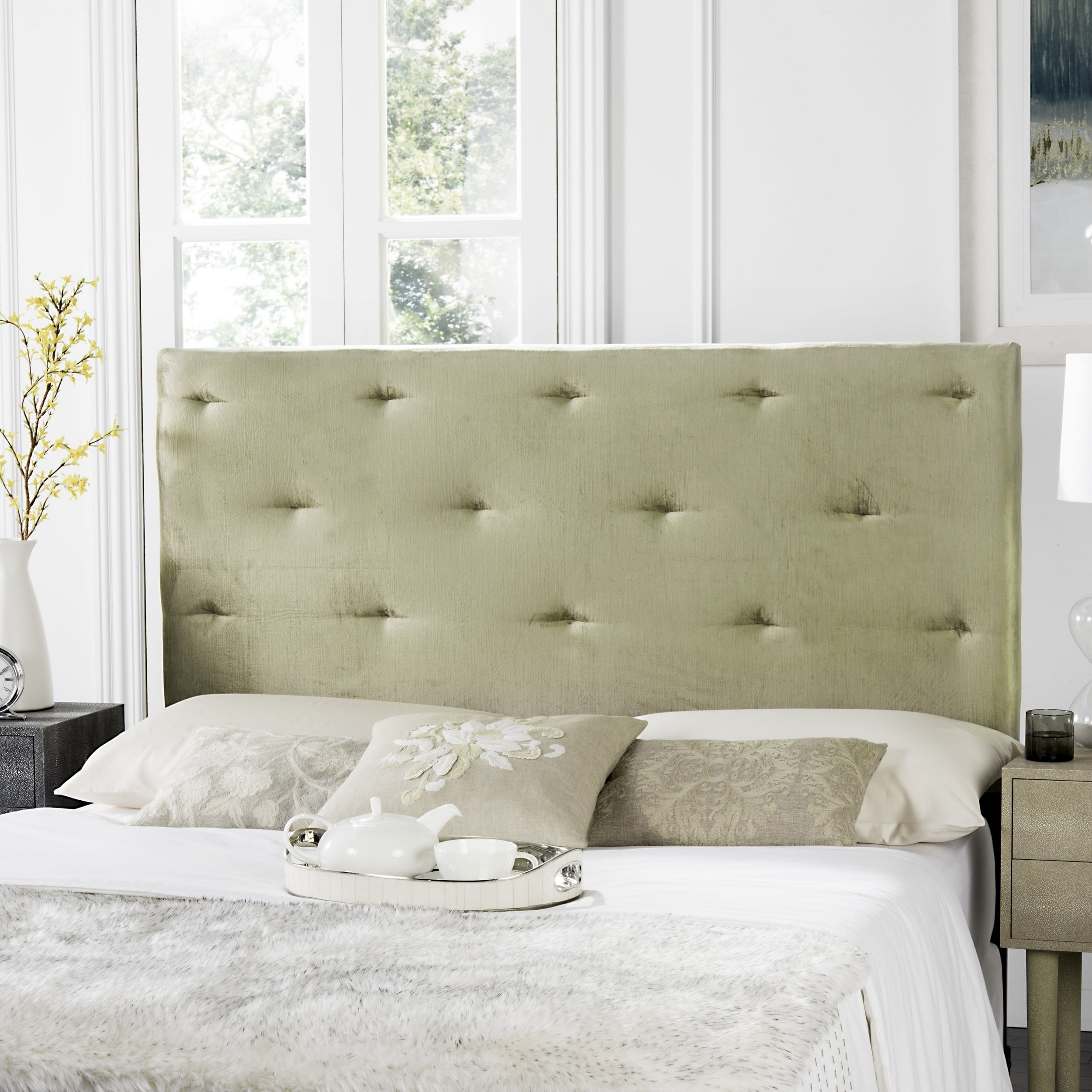 Safavieh Martin Antique Sage Upholstered Tufted Headboard Queen