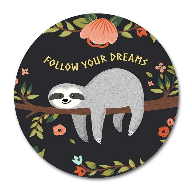 Alfombrilla De Ratón Redonda Con Diseño De Perezoso Para Bebé De Smooffly, Sigue Tus Sueños, Alfombrilla De Ratón Redonda, Lindo Perezoso Para Bebé En El Árbol