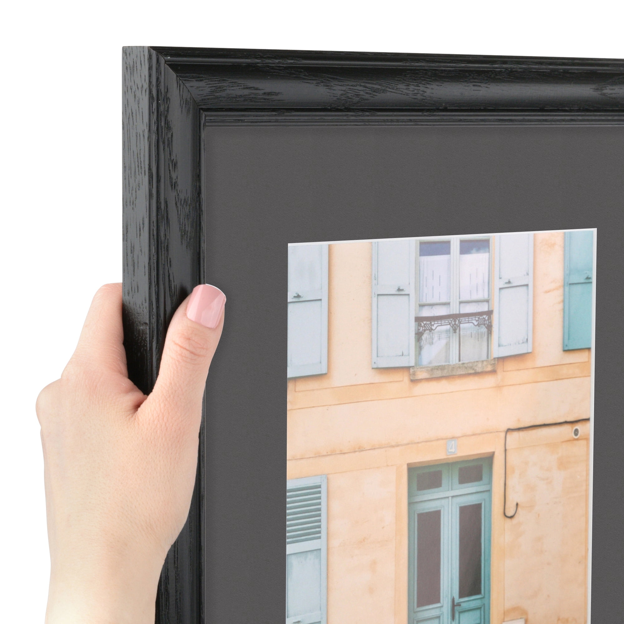 ArtToFrames 22x28" Matted Picture Frame with 18x24" Single Mat Photo Opening Framed in 1.25" Black Stain on Solid Red Oak and 2" Charcoal Mat (FWM-4083-22x28)