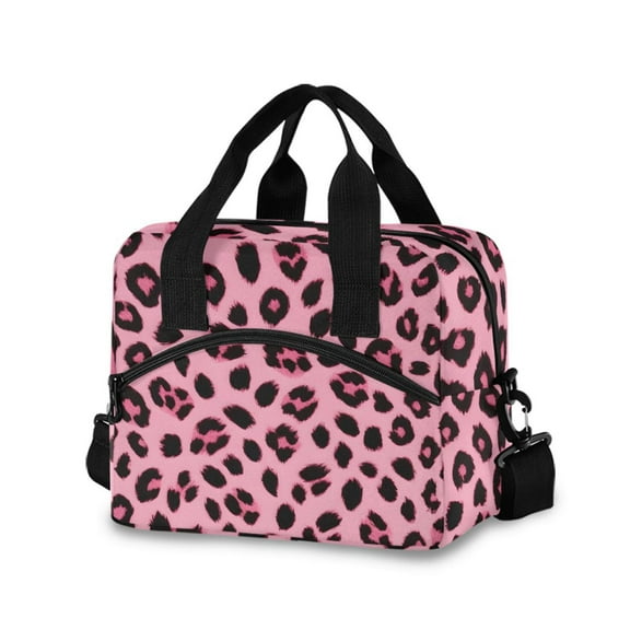 joogoo Pink Leopard Insulated Lunch Bags Reusable Cooler Box with Shoulder Strap
