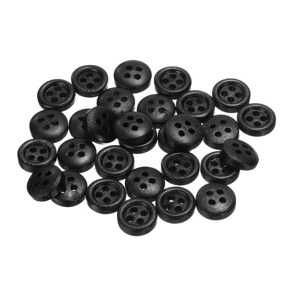 Uxcell 30pcs 16L Wooden Sewing Button 3/8"(10mm) 4 Holes Wood Round Craft Replacement Buttons for Clothing DIY Crafts Decoration, Black