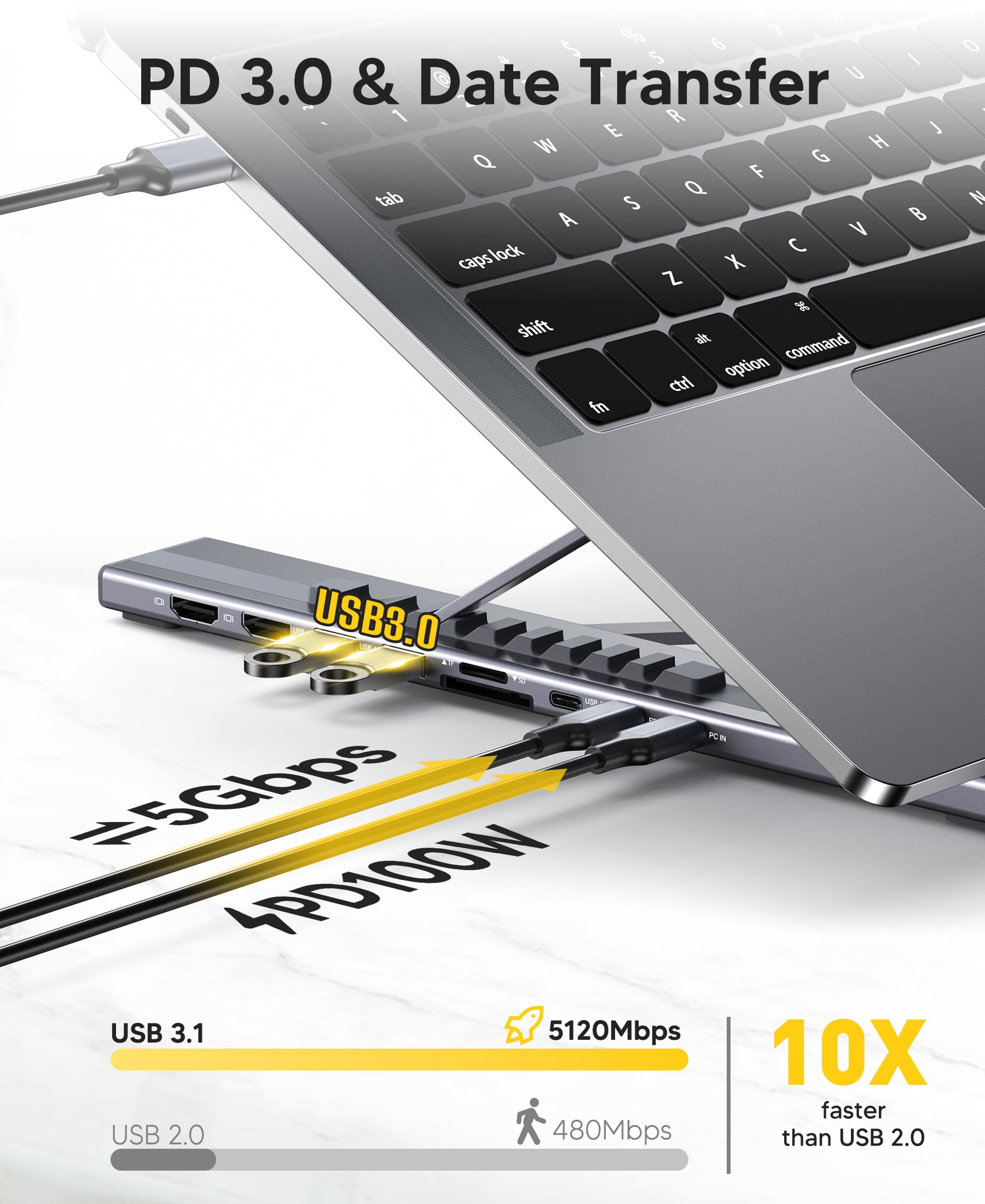 USB C Laptop Docking Station Stand with double 4K HDMI,9 Ports | Powered USB C Hub | Adjustable Laptop Stand for 10-17" Laptops | Lightweight & Portable Design | Ideal for Tablets, Laptops Stand
