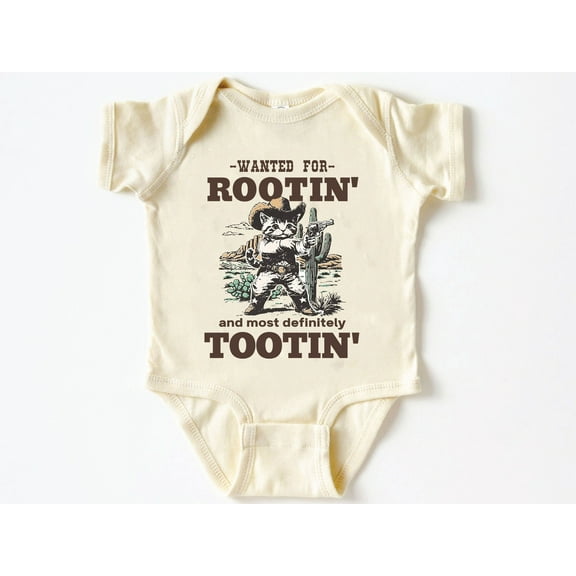 Wanted for rootin and most defintely tootin' Baby Bodysuit ,Funny New Born New Parent Baby Onesie®, New Mom Gift, Baby Shower Gift , Short Sleeve Tee Bella