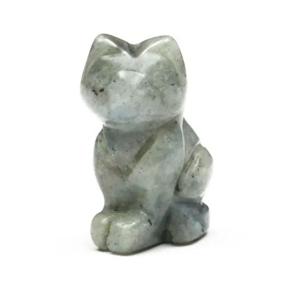 Mini Natural Lucky Sleeping Cat Quartz Crystal Skull Reiki Healing Carved 1.5"-White Labradorite