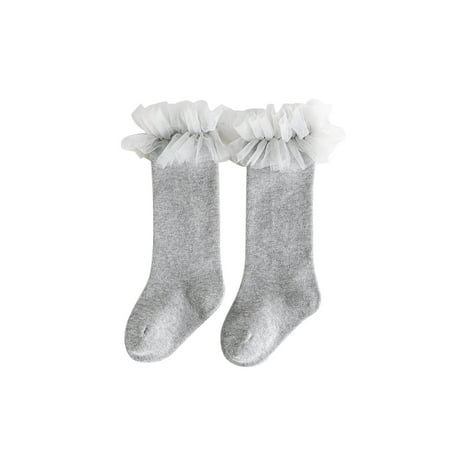 

Peyakidsaa Children Solid Color Tube Girls Anti-slip Warm Calf Sock with Mesh Ruffles