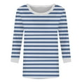 thumbnail image 6 of Womens Stripe Print Color 3/4 Sleeve Round Neck Pullover Fashion Blouses Top Casual Crew Neck Loose Shirt Tops Blouses for Women, 6 of 6