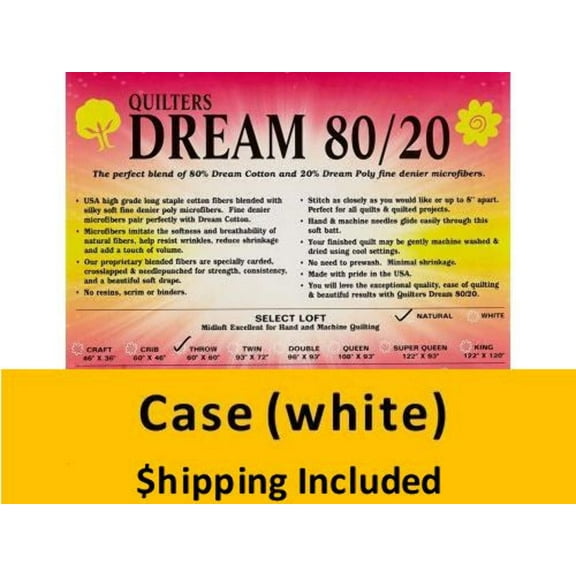 EWK Dream 80/20 White Select Batting (Case(4) King 122 in x 120 in) shipping included*