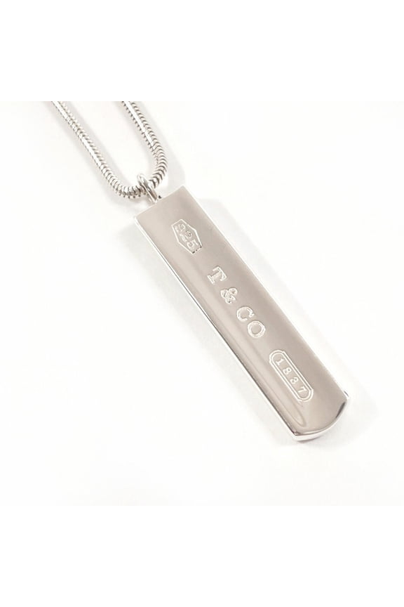Pre-Owned TIFFANY & Co. 1837 Bar Pendant Necklace in Sterling Silver, Unisex (Good)