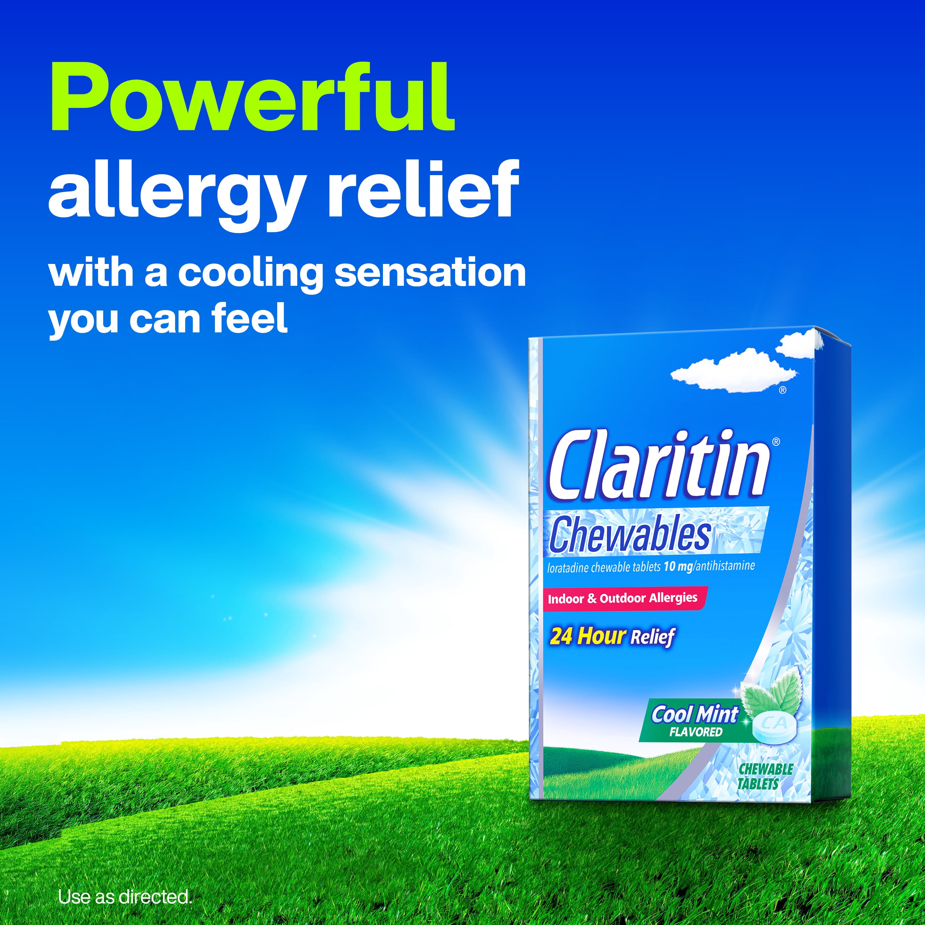 (3 pack) Claritin 24 Hour Non-Drowsy Antihistamine Allergy Relief Medicine Cool Mint Chewable Tablet, 24 Ct
