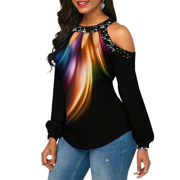 Super_ Camiseta Talla Grande Para Mujer Con Estampado De Arco Iris Blusa Polloverpangjing