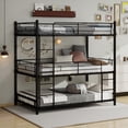 thumbnail image 1 of Metal Three-layer Bunk Bed For Adults And Children, Universal Bunk Bed With Safety Railing, Climbing Ladder, Space Saving Dormitory Bed, Mattress Size: Twin Size,Black, 1 of 11