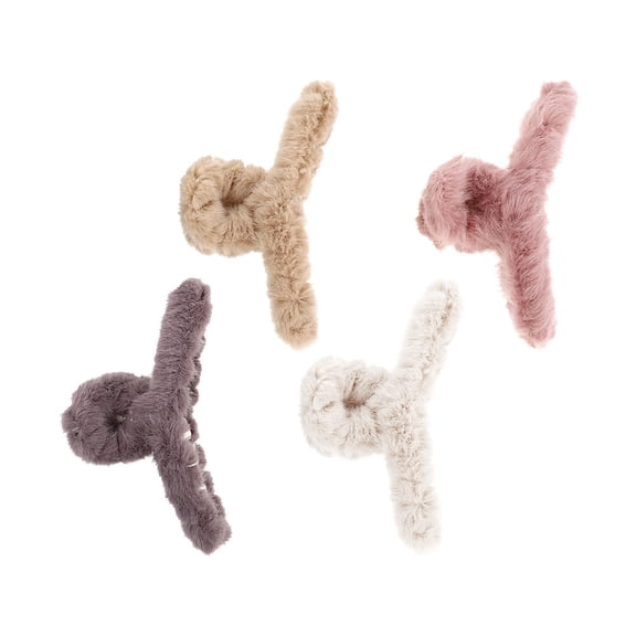 LOLIPPYY 4Pcs Fluffy Hair Claw Clips Assorted Color Fashionable Hair Tying Clamps for Daily Use