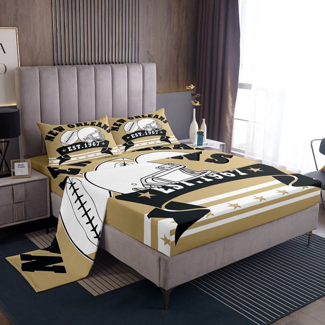 Football City Sheet Set Football Lovers Sports Game Bed Sheets Set, Rugby Sports Decor Sheets, American Football Cool Sports Bedding Set Queen With 2 Pillowcases (New Orleans)