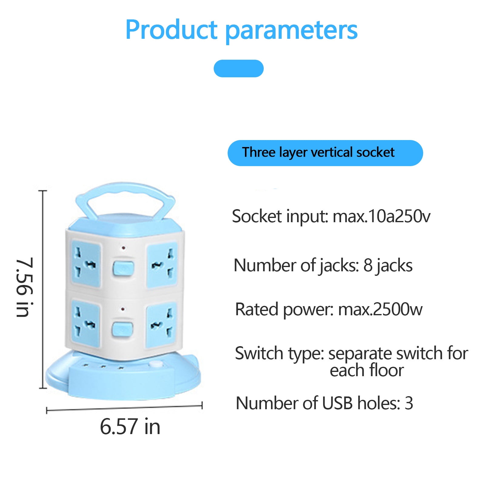 Vertical Power Strip Tower with 20 Outlets & 3 USB Ports – 6.6ft Surge Protector for Home/Office (White, 2500W, FCC Certified)