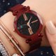 thumbnail image 4 of Reloj de pulsera de cuarzo con correa de malla y esfera redonda con destello de estrella colorida para hombres con estilo (rojo), 4 of 5
