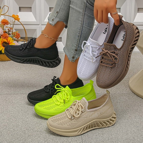 Lace Up Mesh Walking Shoes for Women Lightweight Non Slip Wide Width Athletic Casual Workout Sneakers