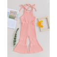 thumbnail image 3 of Yunliwuli Little Girl Cami Romper Casual Sleeveless Tie Up Ribbed Flare Leg Solid Color Long Toddler Jumpsuit, 3 of 9