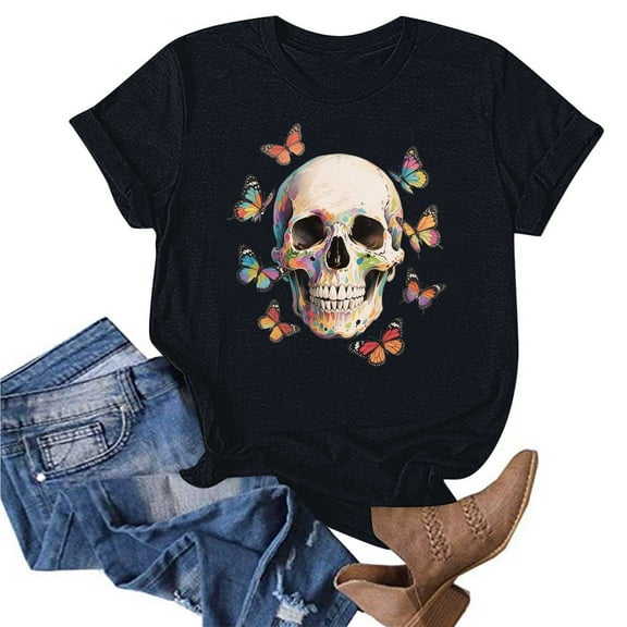 Maqroz Oversized Graphic Tshirts for Women Vintage Band Rock Concert Loose Tee Y2K Summer Butterfly Skull Short Sleeve Tops