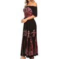 thumbnail image 3 of Sakkas Batik Fleur De Lis Embroidered Peasant Dress - Black / Pink - One Size, 3 of 4