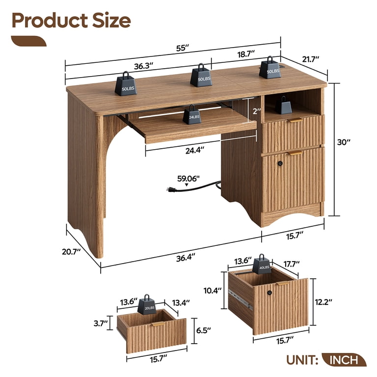 Bestier 55-Inch Home Office Desk with Fingerprint Lock photo 8