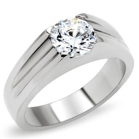 Alamode TK193-8 Women High Polished Stainless Steel Ring with AAA Grade CZ in Clear - Size 8